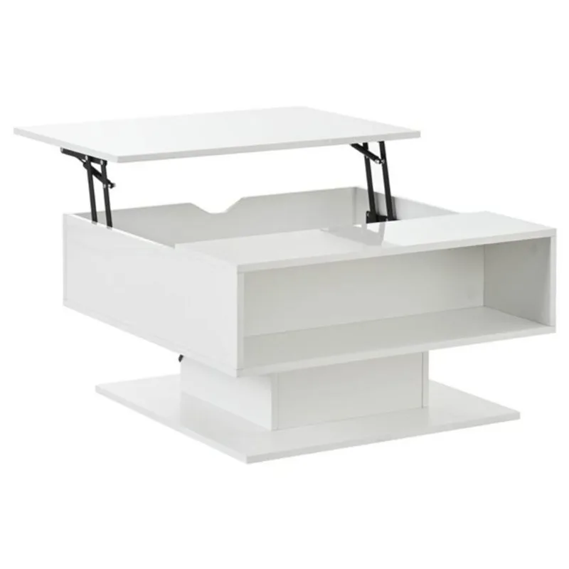 Clihome Coffee Table with Elevating Tray and LED Lighting 29.5 x 31.4-in - Gloss White