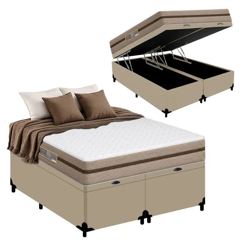 Cama Box Com Baú Queen Bioclassic Colchão Molas Ensacadas Branco Royal Sleep