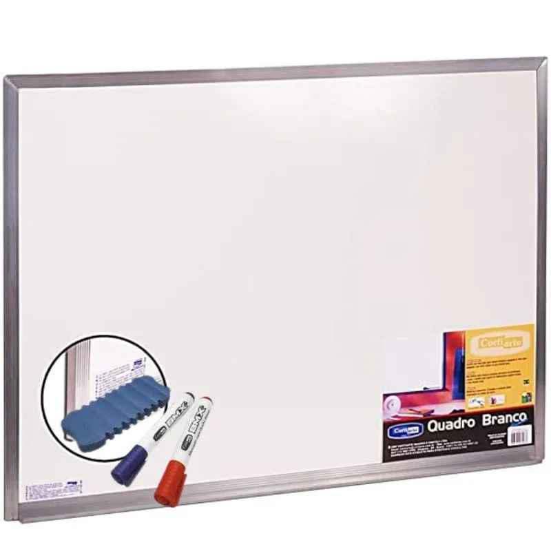 Kit Quadro Branco Alumínio 60x40cm + Apagador E Marcadores
