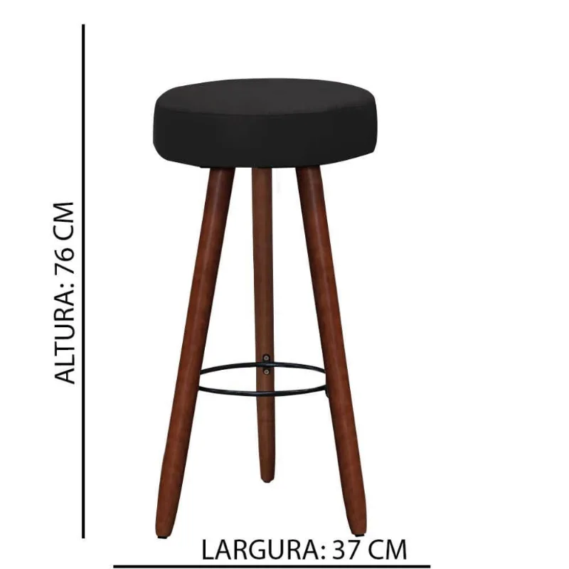 Banqueta Alta Estofada Dalia Em Linho Com Pés Em Madeira