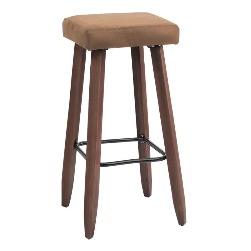 Banqueta Alta Kiara Estofada Em Suede Com Pés Em Madeira