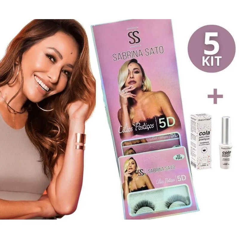 Kit 5 Cílios Postiços Hd Sabrina Sato - Fio Fino + Cola