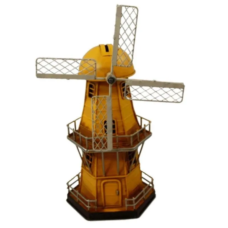 Cofre Moinho Em Miniatura Metal Retro Vintage Amarelo 29 Cm