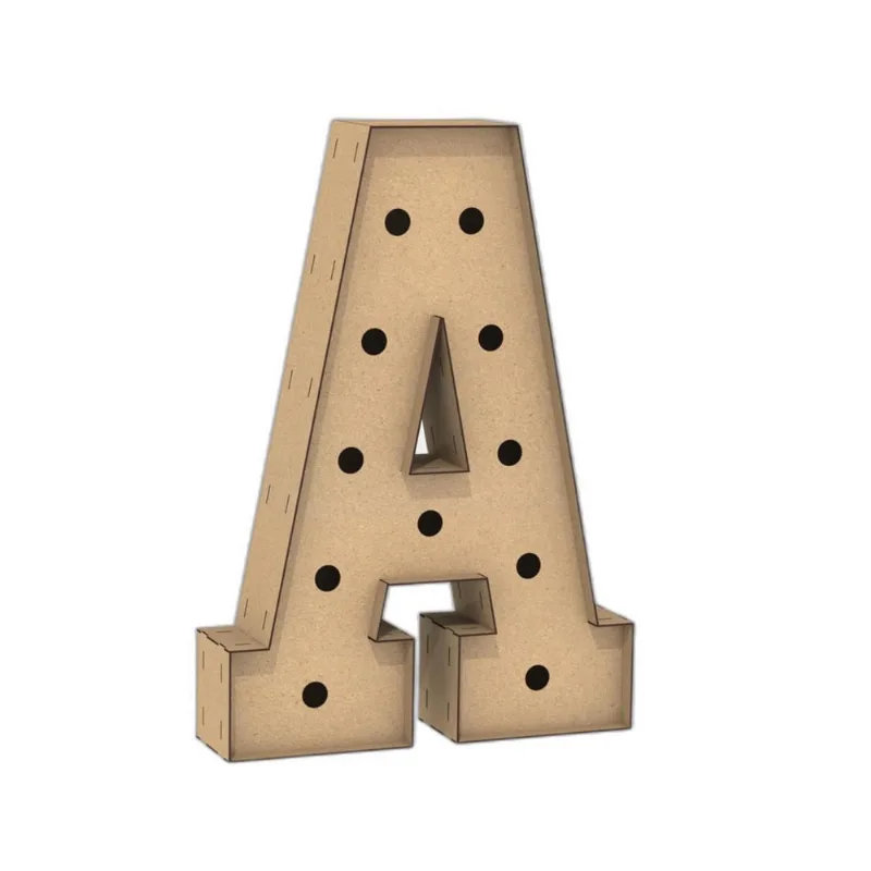 Letra Caixa Grande A Mdf 80Cm Altura Furo Lampada Iluminação