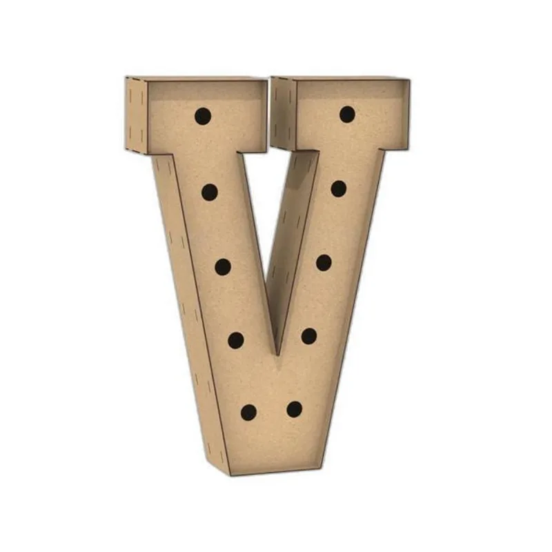 Letra Caixa Grande V Mdf 80Cm Altura Furo Lampada Iluminação