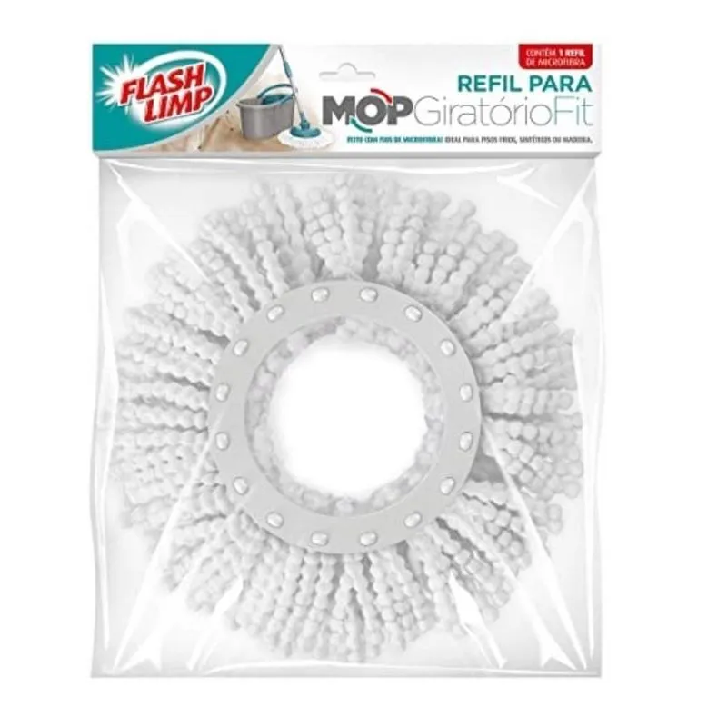Kit 3 Refil Mop Flashlimp Microfibra Giratório Rodo Mágico