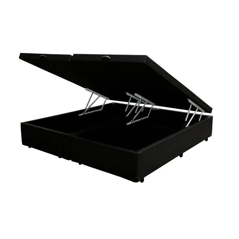 Cama Box Baú Queen Bipartido King Design Sintético Preto 158x198x41