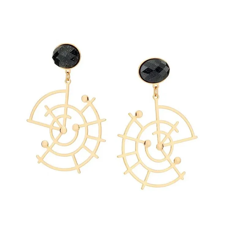 Brinco Rommanel Banhado Ouro Pedra Da Lua E Maxi Vazado Pendurado 526949