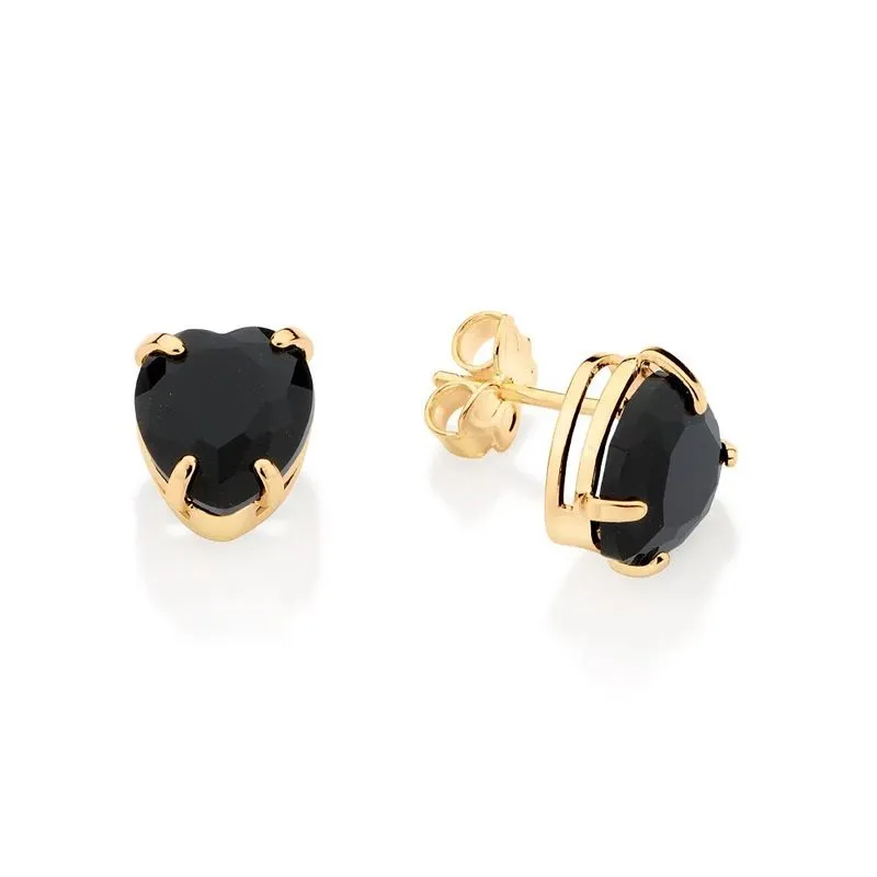 Brinco Rommanel Banhado Ouro Coração Solitário Cristal Preto 526950