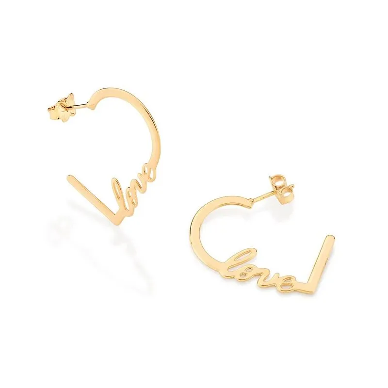 Brinco Rommanel Banhado Ouro 18k Meia Argola Coração Love 527057