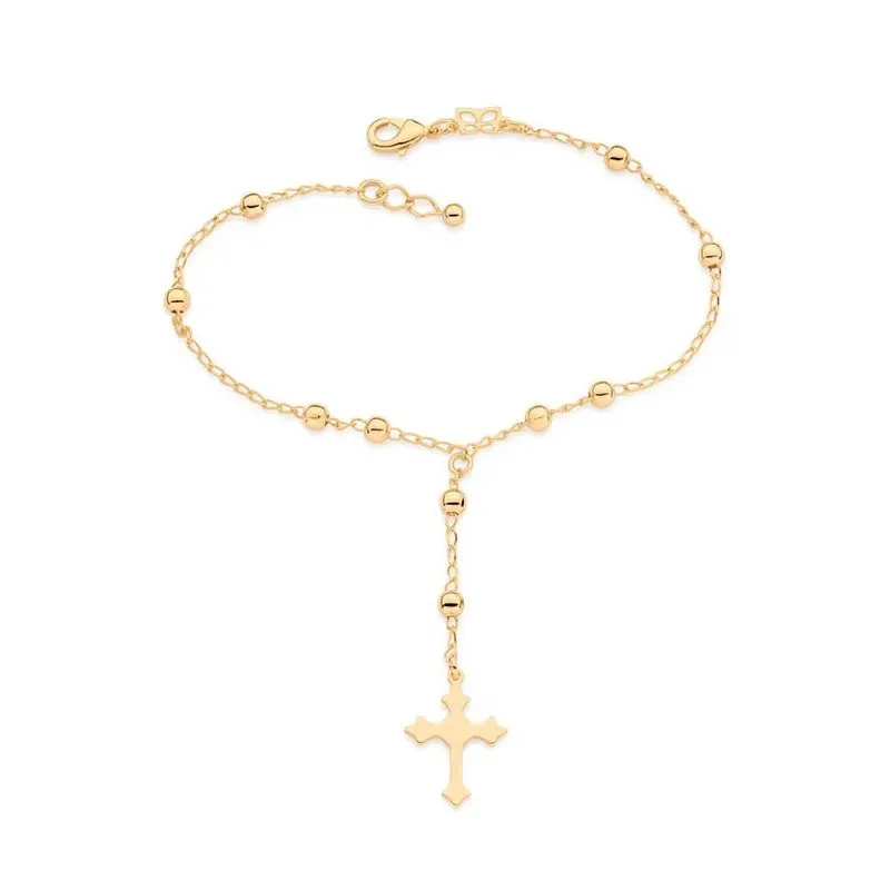 Pulseira Rommanel Banhado Ouro Fio Com Bolinhas E Cruz 552036