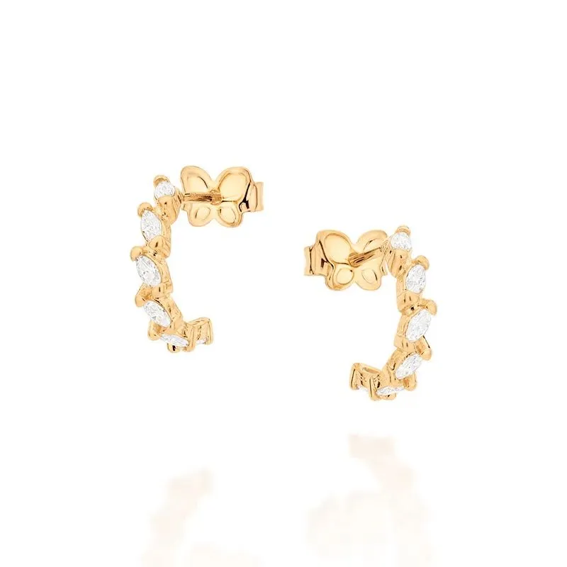 Brinco Rommanel Banhado Ouro 18k Meia Argola Pequena Zircônias Navete 527122
