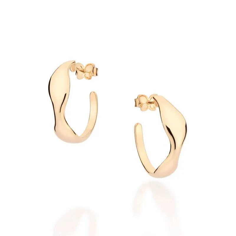 Brinco Rommanel Banhado Ouro 18k Meia Argola Ondulado 527155
