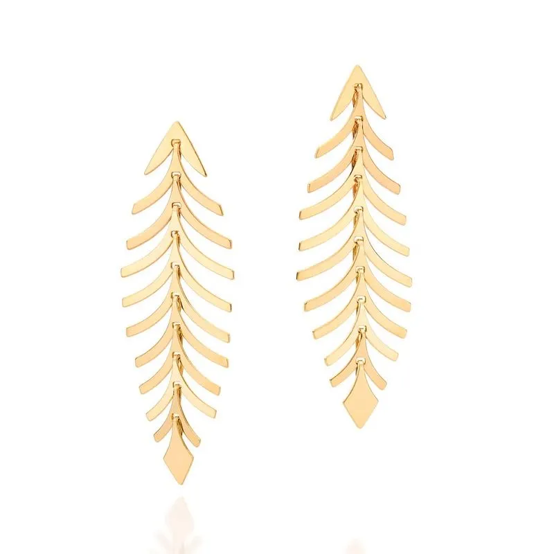 Brinco Rommanel Banhado Ouro 18k Maxi Com Folha 527168