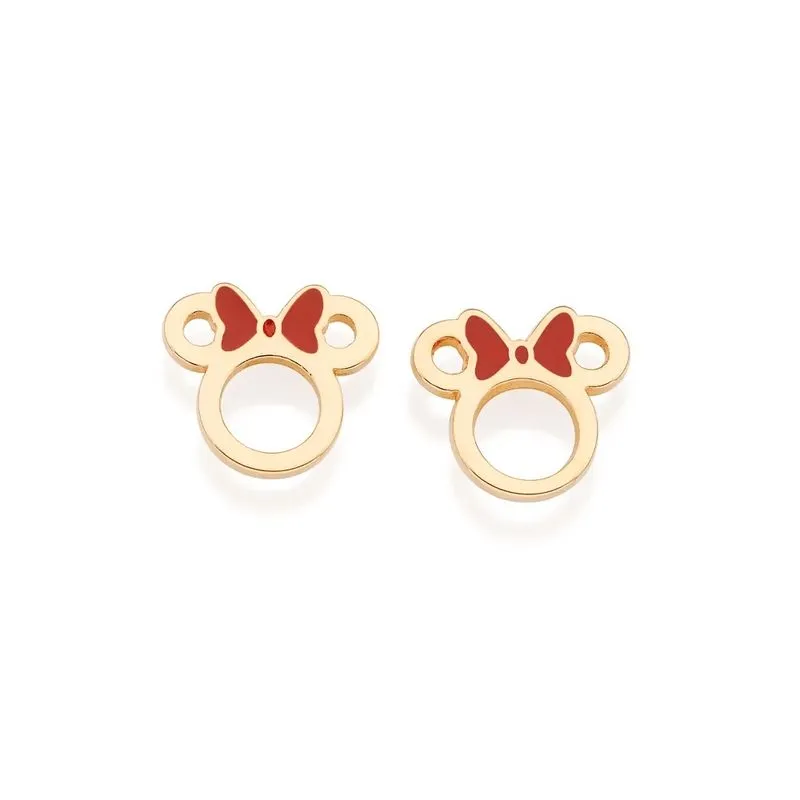 Brinco Rommanel Disney Miniie Laço Vermelho Banhado Ouro