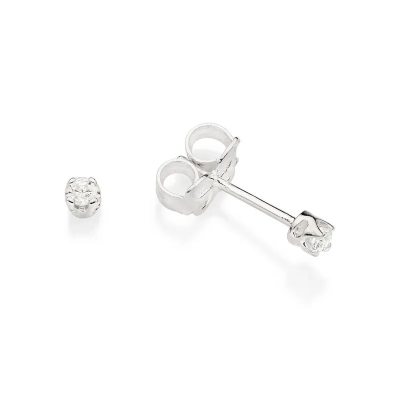 Brinco Rommanel Prata 925 Solitário Ponto Luz Zircônia 2mm 820123