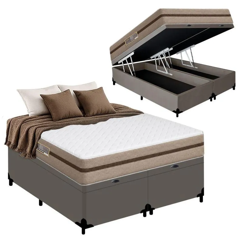 Cama Box Com Baú King Bioclassic Colchão Molas Ensacadas Branco Royal Sleep