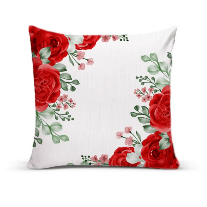 Almofada Para Sofá Sala Com Enchimento 40x40 Rosas Vermelhas