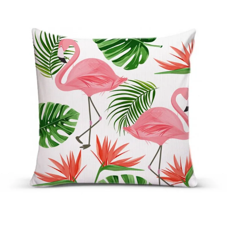 Almofada Para Sofá Sala Cheia 40x40 Flamingos Plantas