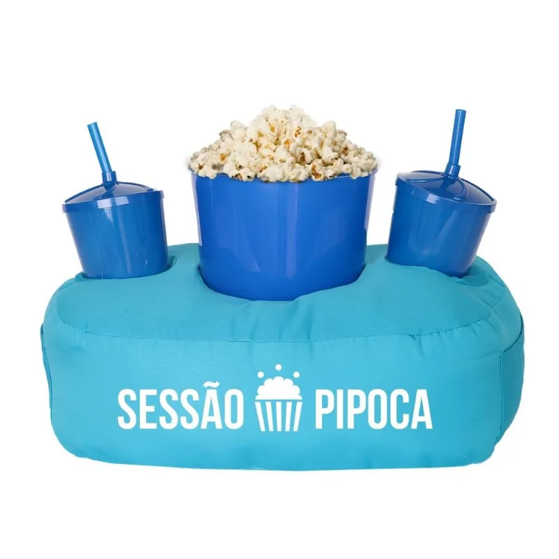 Almofada Porta Pipoca Azul Casal Sessão Pipoca