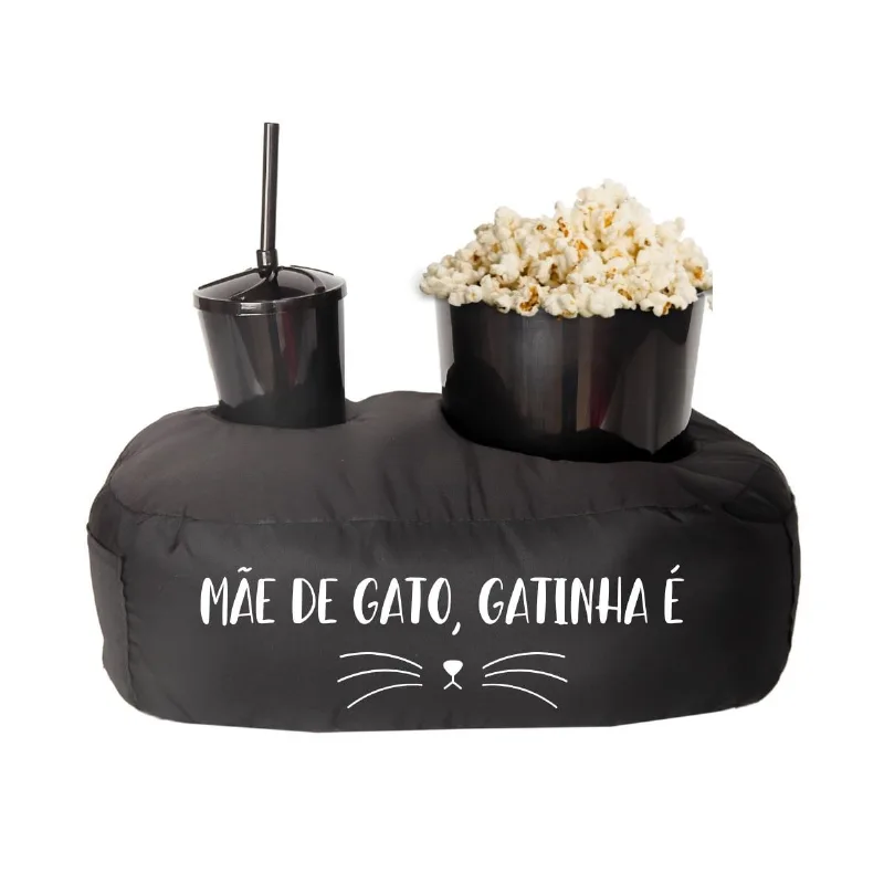 Almofada Porta Pipoca Preta Solteiro Mãe De Gato, Gatinha É