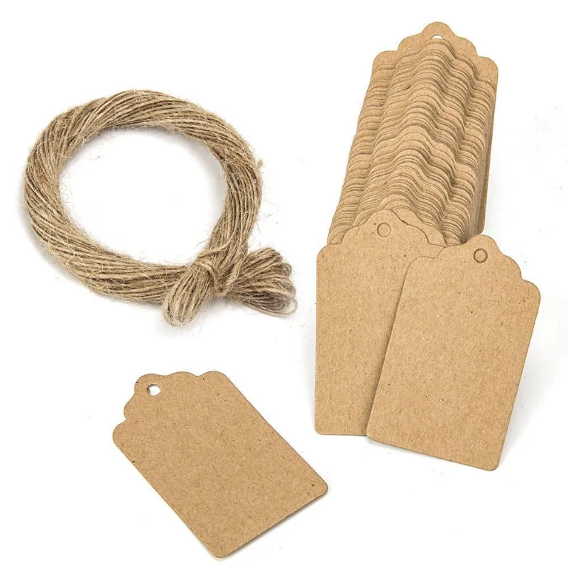 100 Tags Papel Kraft + Sisal Artesanatos Cosméticos Doces