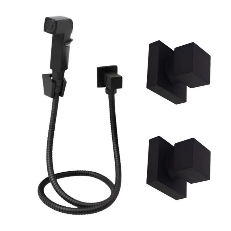 1 Ducha Higiênica Quad Preta + 2 Acabamento Quad Preto Fosco