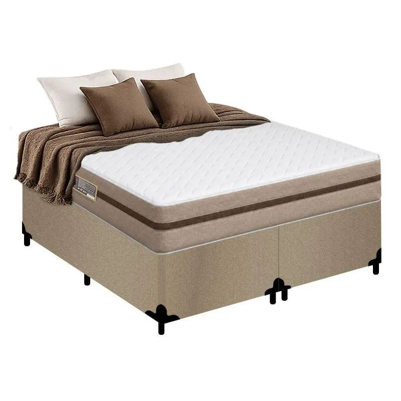Cama Box King Bipartido Suede Colchão Molas Ensacadas Royal Sleep Bioclassic 193x203x59 Cor bege