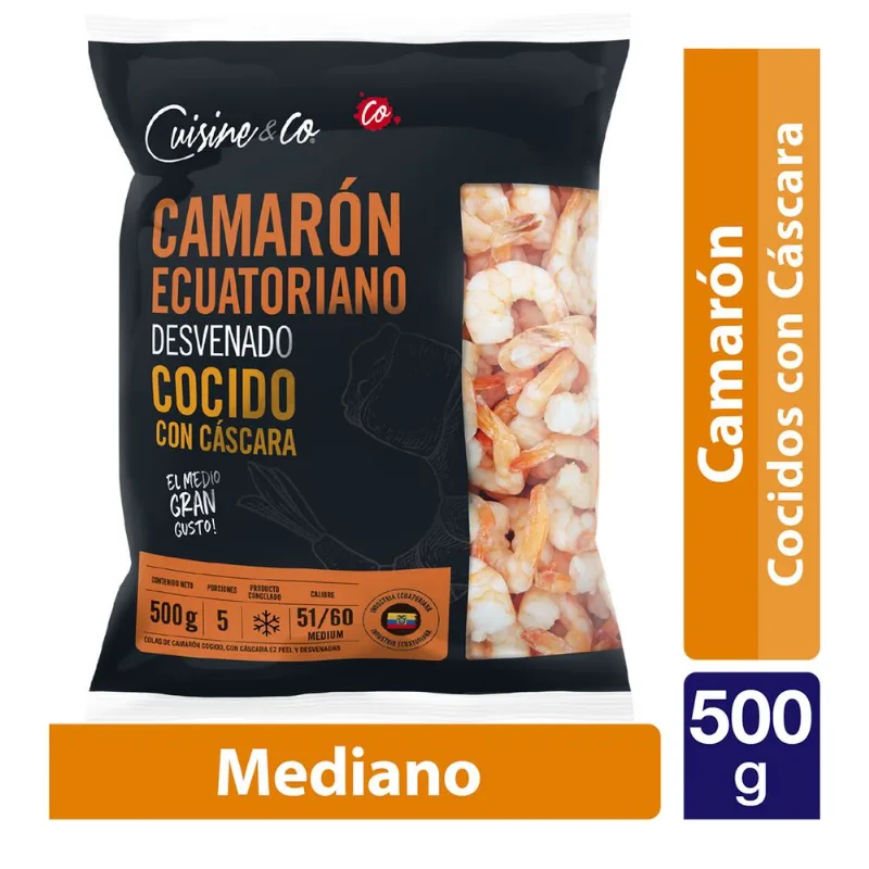 Camarones Cocidos con Cáscara y Desvenados 51/60 500 g