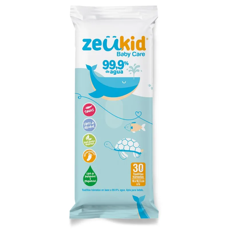 Toallas Húmedas Zeukid 99.9% Agua 30 un.