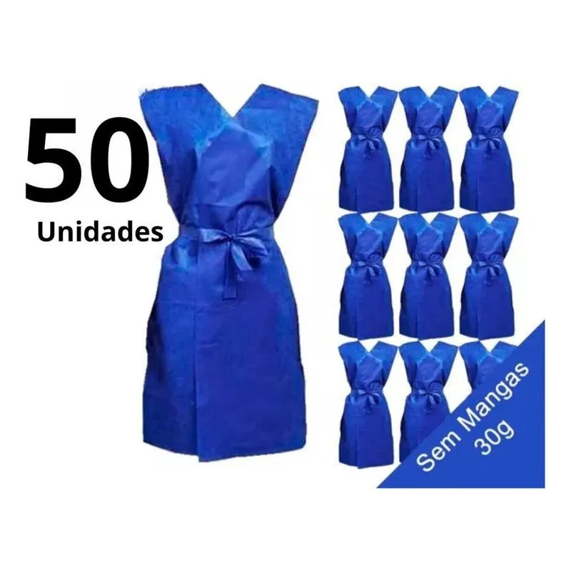 50 Avental Descartável 30G Azul s/ Manga Hospitalar Clinicas