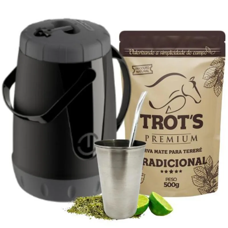 Kit Tereré Garrafa + Copo Inox + Bomba + Erva Trot's