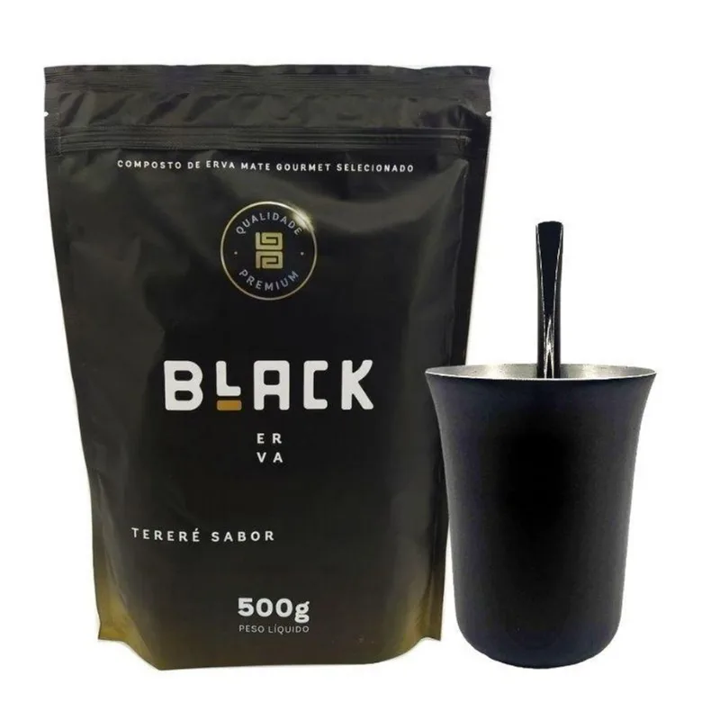 Kit Cuia Alumínio 250ml + Bomba Mola Regulável + Erva Black
