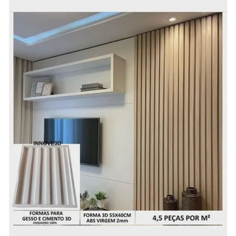 Forma 3d Molde gesso 3d Ripado 55x40cm Abs 2mm Molde Para Gesso/cimento/concreto IN320