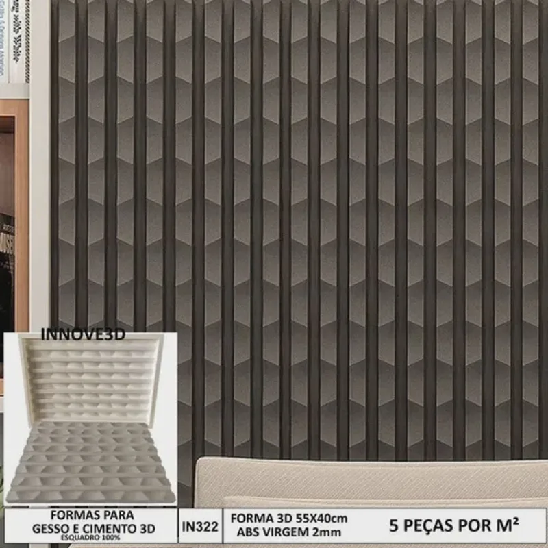 Forma 3d Molde gesso 3d Ripado 55x40cm Abs 2mm Molde Para Gesso/cimento/concreto IN322