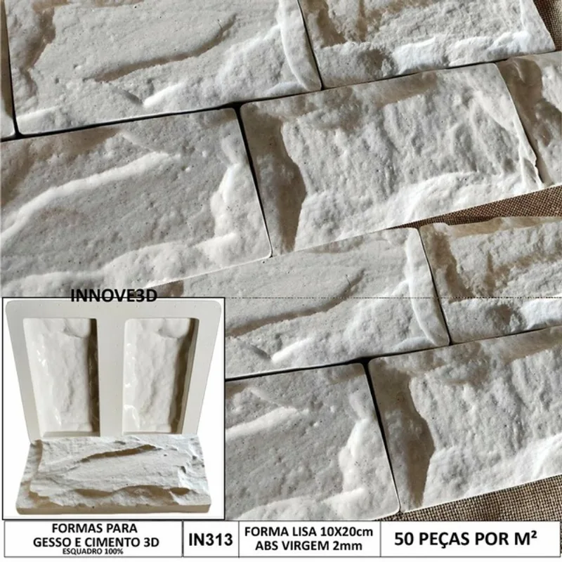 5 Forma 3d Gesso Tijolinho Rúsitco 10x20cm abs 2mm Molde para gesso/cimento 3d 313