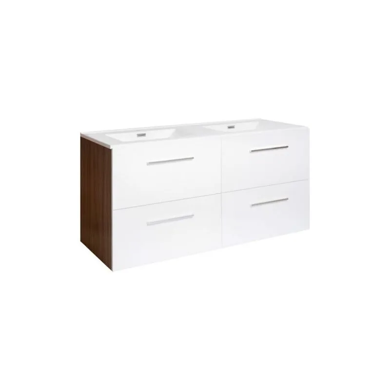 Toucador Barcelos com Lavatório Duplo Laqueador 120x46cm Branco e Wengue