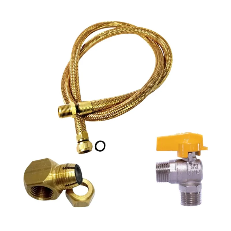 Mangueira De Gás 1,5m 1/2 + Adaptador 90º E Válvula De Bloqueio Instalação gn glp Cooktop Forno Fogão