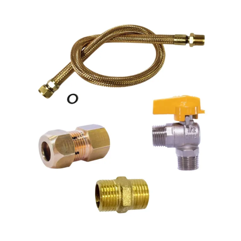 Mangueira de gás 80Cm + adaptador dako Fêmea E válvula de bloqueio angular niple 1/2 macho