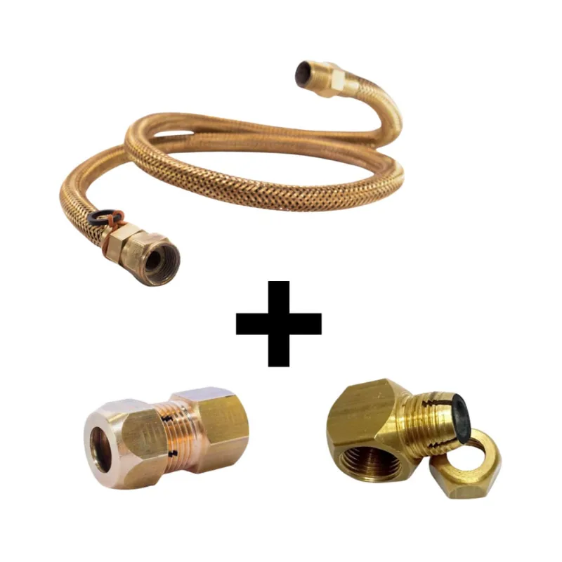Mangueira De Gás 1,20m 1/2 + Adaptador 90º E Adaptador Reto
