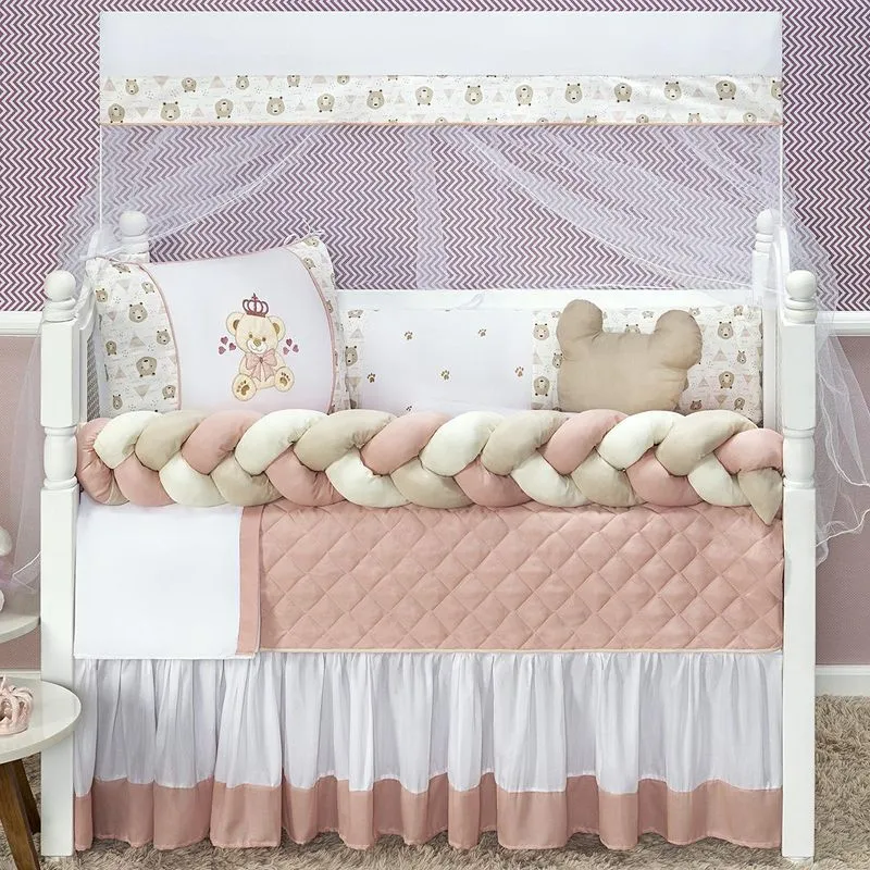 Kit Jogo Berço Ursinho Teddy Principe Bordado 11 Peças Kit