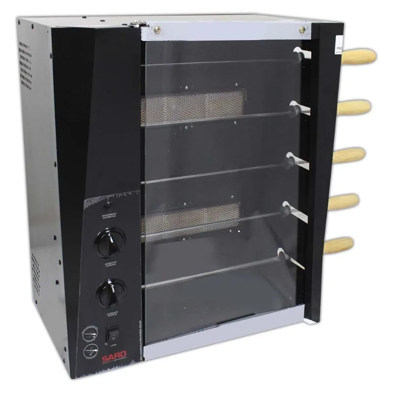 Assador Forno Churrasqueira A Gás Elétrico 5 Espetos C/ Infra Superior E Inferior Motor Bivolt Saro