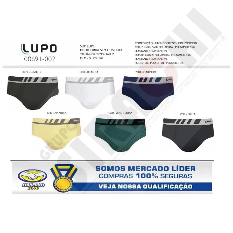 Cueca Lupo Slip Microfibra Sem Costura 691 - Kit 4