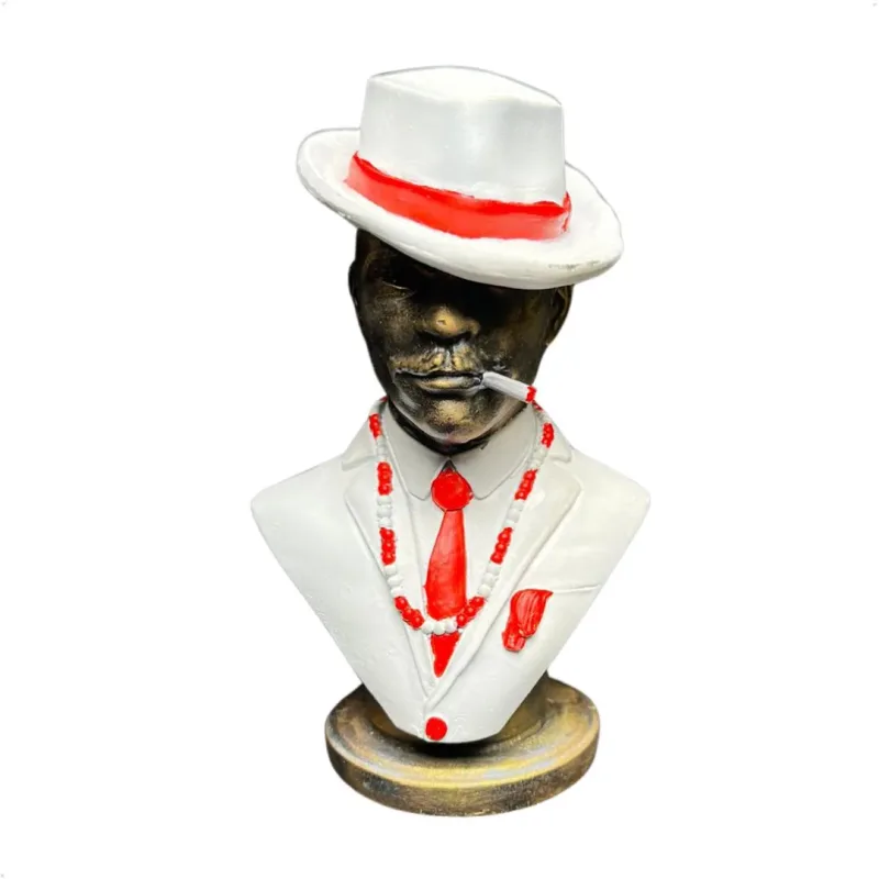 Zé Pelintra Busto Dourado Branco 16cm Alt. - Resina - Umbanda Candomblé