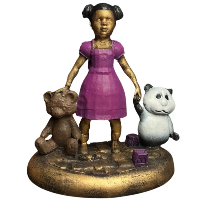 Erê Menina Dourada Roxa 15cm Alt. - Resina - Umbanda Candomblé