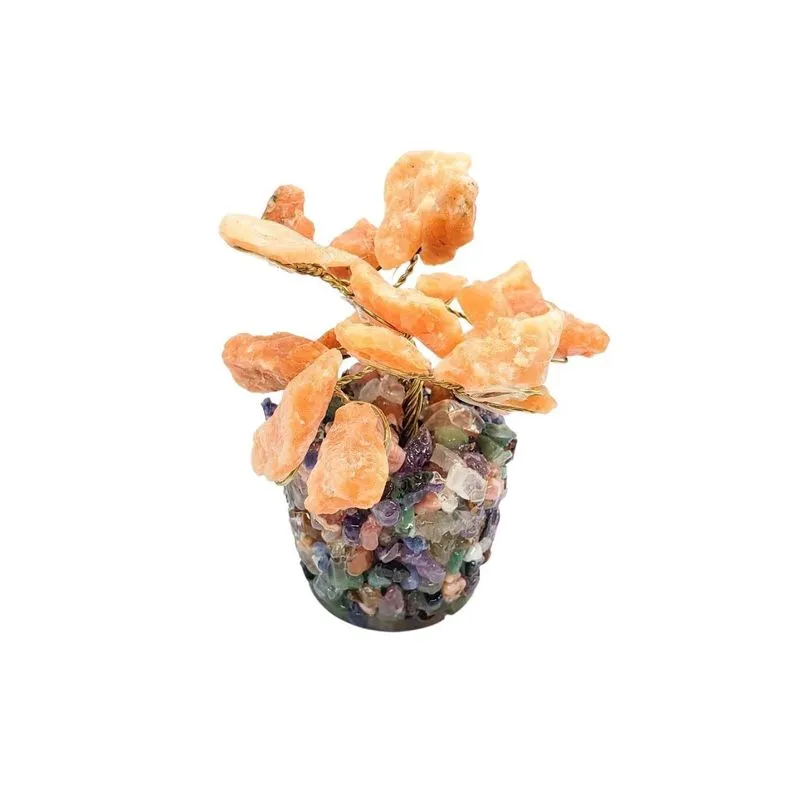 Mini Árvore De Calcita Laranja Com Base Cascalhos De Pedras