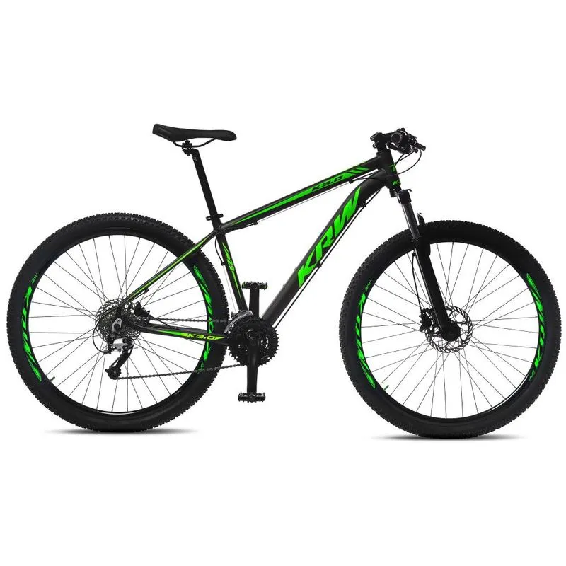 Bicicleta Aro 29 KRW Alumínio 27 Vel Freio a Disco Hidráulico e Trava R8 19 / preto-verde