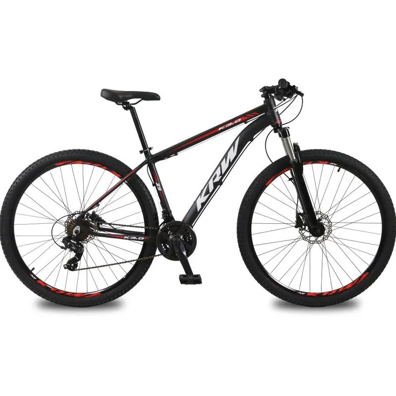 Bicicleta Aro 29 KRW Alumínio 27 Vel Freio a Disco Hidráulico e Trava R8 19 / Preto/Vermelho