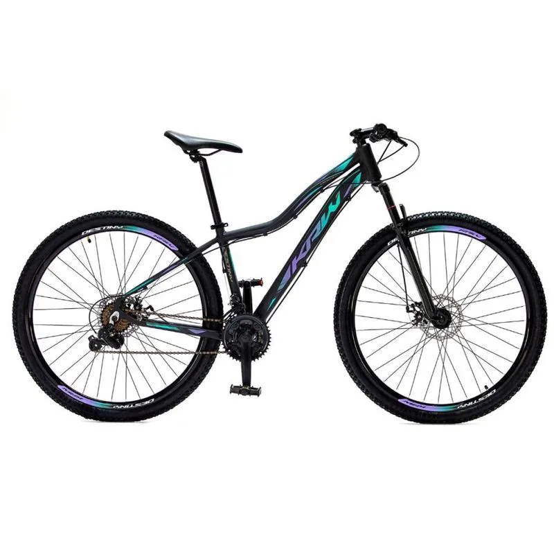 Bicicleta Aro 29 KRW Alumínio 24 Velocidades Freio a Disco Suspensão dianteira Mountain Bike S1 15.5 / Preto-Rosa