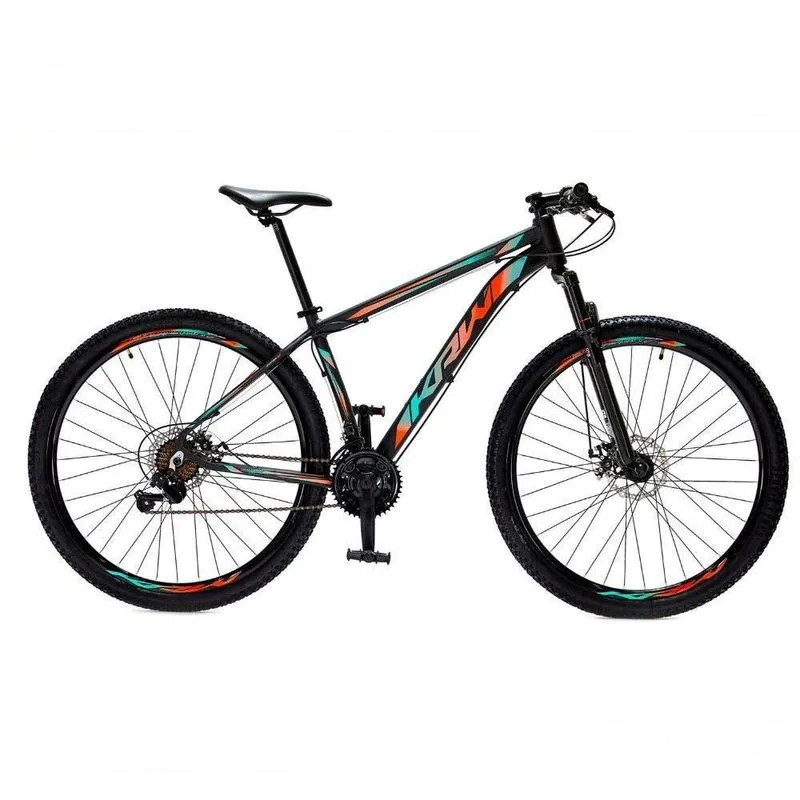 Bicicleta Aro 29 Krw Alumínio Shimano 24 Vel Freio A Disco Suspensão S4 21 Preto-Azul E Laranja